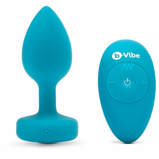 Korek analny wibrujący z klejnotem - B-Vibe Vibrating Jewel Plug S/M Niebieski