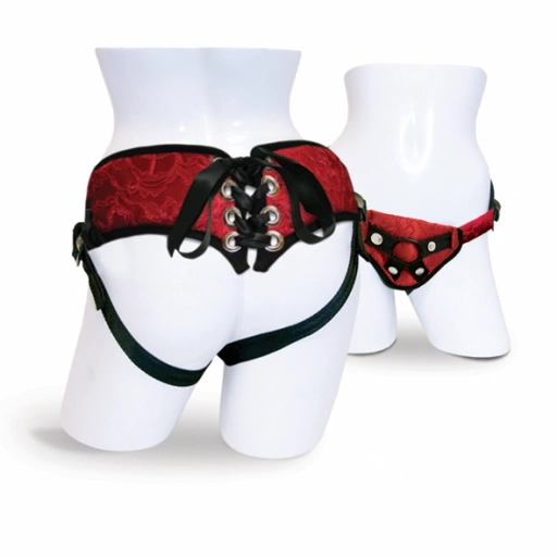 Uprząż do strap-on - Sportsheets Red Lace Corsette Strap-On 