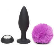 Wibrujący ozdobny korek analny - Happy Rabbit Rechargeable Vibrating Butt Plug Black & Purple L