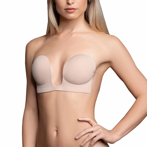 Biustonosz samonośny do głębokich dekoltów - Bye Bra Seamless U-Style Bra Cielisty miseczka B