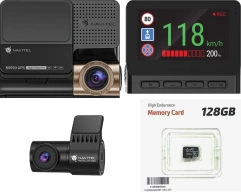 Wideorejestrator NAVITEL RS990 GPS Dual (przód + tył)  4K, ADAS, Prędkościomierz + karta 128GB + smartbox