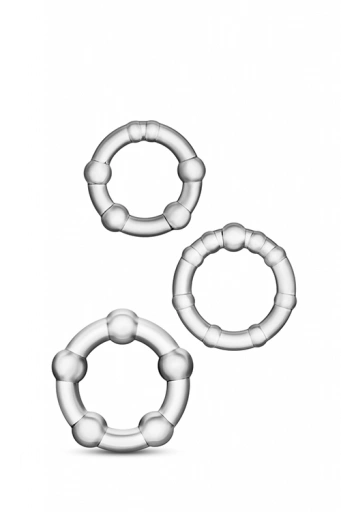Blush Stay Hard Beaded Cockrings Clear - Zestaw 3 elastycznych pierścieni erekcyjnych ⚫ DARMOWA DOSTAWA od 299zł ⚫ DYSKRETNA PRZESYŁKA 24H Z POLSKI ⚫