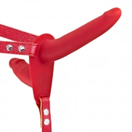 Fetish tentation Vibrating Strap-on with Double Dildo Red - wibrujące dildo strap on ⚫ DARMOWA DOSTAWA od 299zł ⚫ DYSKRETNA PRZESYŁKA 24H Z POLSKI ⚫