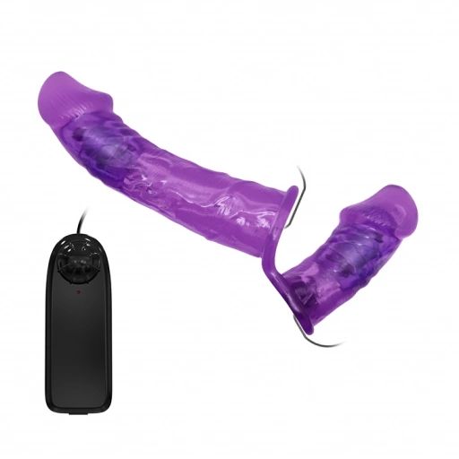 Baile Ultra Passionate Harness Dual Motor Vibration - wibrujące dildo strap on, fioletowy