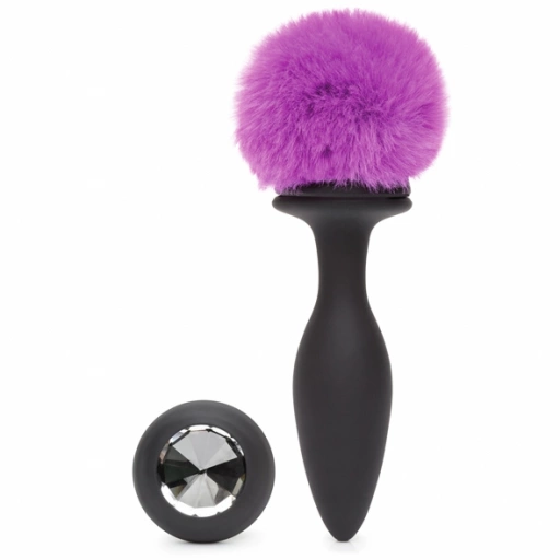 Wibrujący ozdobny korek analny - Happy Rabbit Rechargeable Vibrating Butt Plug Black & Purple M