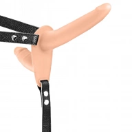 Fetish tentation Vibrating Strap-on With Double Dildo Flesh - wibrujące dildo strap on ⚫ DARMOWA DOSTAWA od 299zł ⚫ DYSKRETNA PRZESYŁKA 24H Z POLSKI ⚫