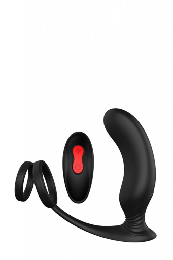 Dream Toys Cheeky Love Remote P Pleaser Black - Wibrujący masażer prostaty z pierścieniem na penisa