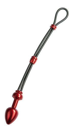 Malesation Cock Grip With Alu Plug Large, Red - Lasso na penisa z korkiem analnym, Czerwony