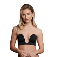 Biustonosz samonośny do głębokich dekoltów - Bye Bra Seamless U-Style Bra Czarny miseczka A