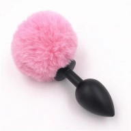 Bunny plug large black with pink tail 9,3 x 4,1 cm / 3,8 x 1.6 inch