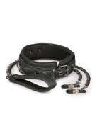 Easy Toys Leather Collar With Nipple Chains - Obroża z zaciskami na sutki ⚫ DARMOWA DOSTAWA od 299zł ⚫ DYSKRETNA PRZESYŁKA 24H Z POLSKI ⚫