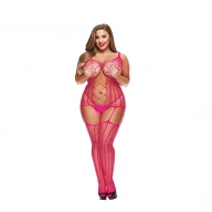 Bodystocking - Lapdance Criss Cross Bodystocking with Garters Hot Pink X  L/XL