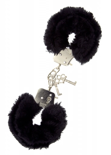 Dream Toys Metal Handcuff With Plush Black - Kajdanki z futerkiem, czarne ⚫ DARMOWA DOSTAWA od 299zł ⚫ DYSKRETNA PRZESYŁKA 24H Z POLSKI ⚫