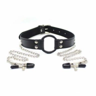 Stymulator-Ring Gag + Nipples Clamps (black)