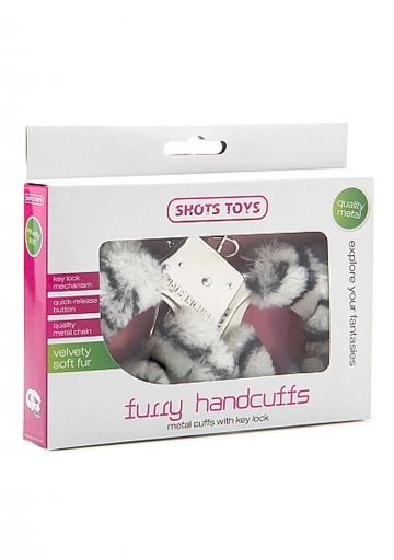 ShotsToys Furry Handcuffs Zebra - Kajdanki z futerkiem zebra ⚫ DARMOWA DOSTAWA od 299zł ⚫ DYSKRETNA PRZESYŁKA 24H Z POLSKI ⚫