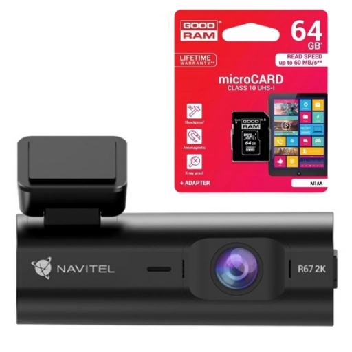 Zestaw Wideorejestrator kamera samochodowa Navitel R67 2K + karta microSD 64 GB