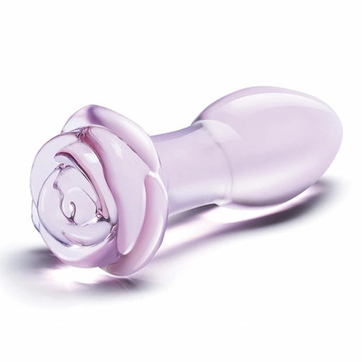 Korek analny szklany z różą - Glas Rosebud Glass Butt Plug  