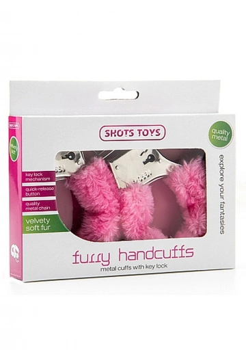 ShotsToys Furry Handcuffs Pink - Kajdanki z futerkiem Różowy ⚫ DARMOWA DOSTAWA od 299zł ⚫ DYSKRETNA PRZESYŁKA 24H Z POLSKI ⚫