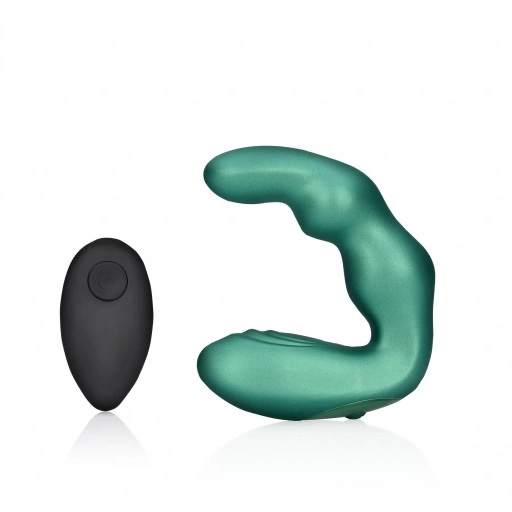 Bent Vibrating Prostate Massager with Remote Control - Metallic Green