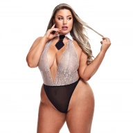 Baci - Koronkowe Body z Kołnierzykiem i Krawatem Uczennicy Plus Size