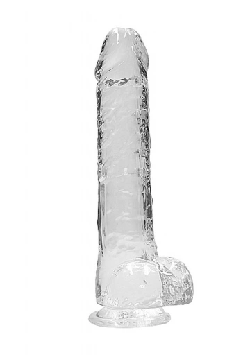 Dildo z Przyssawką i Jądrami Crystal Clear Realrock 23cm Przeźroczysty | 100% ORYGINAŁ| DYSKRETNA PRZESYŁKA