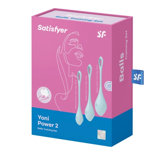 Satisfyer Yoni Power 2 (light blue) - Zestaw kulek do ćwiczenia mięśni kegla, Niebieski