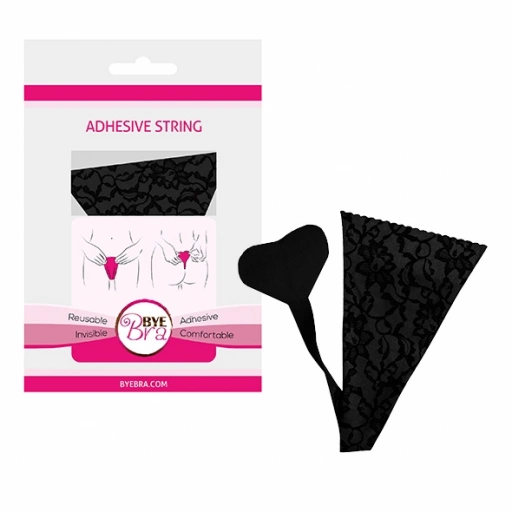 Stringi bezszwowe samonośne - Bye Bra Adhesive String Lace Finish   Czarny