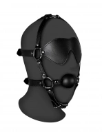 Blindfolded Head Harness with Solid Ball Gag - Black