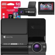 Zestaw Wideorejestrator NAVITEL RS985 GPS Duo (przód + tył) ADAS, prędkościomierz, mapy Europy + karta 64 GB