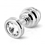 Prążkowany ozdobny plug analny - Diogol Ano Butt Plug Ribbed  Silver Plated 30mm Srebrny