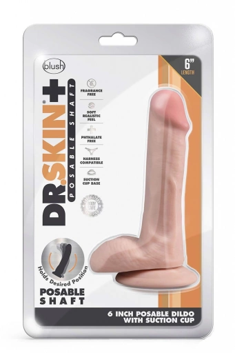 DR. SKIN PLUS  6 INCH POSABLE DILDO WITH BALLS  VANILLA