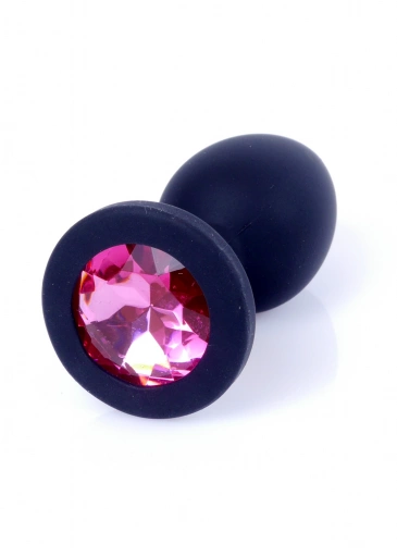 Boss Series Jewellery Black Silikon Plug Small Pink Diamond - Korek analny, czarny ⚫ DARMOWA DOSTAWA od 299zł ⚫ DYSKRETNA PRZESYŁKA 24H Z POLSKI ⚫