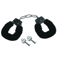 Kajdanki z futerkiem - Sportsheets Sex & Mischief Furry Handcuffs Black